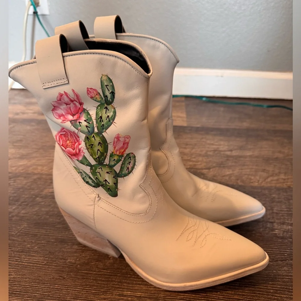 NWB Golo Cactus White Heeled Cowgirl Western Boots - Picture 1 of 8